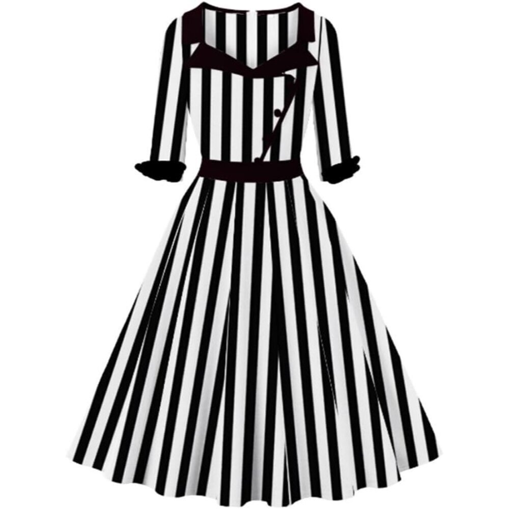 Vintage 50s Dress Women Square Neck 3/4 Sleeve Swing Cocktail Dress